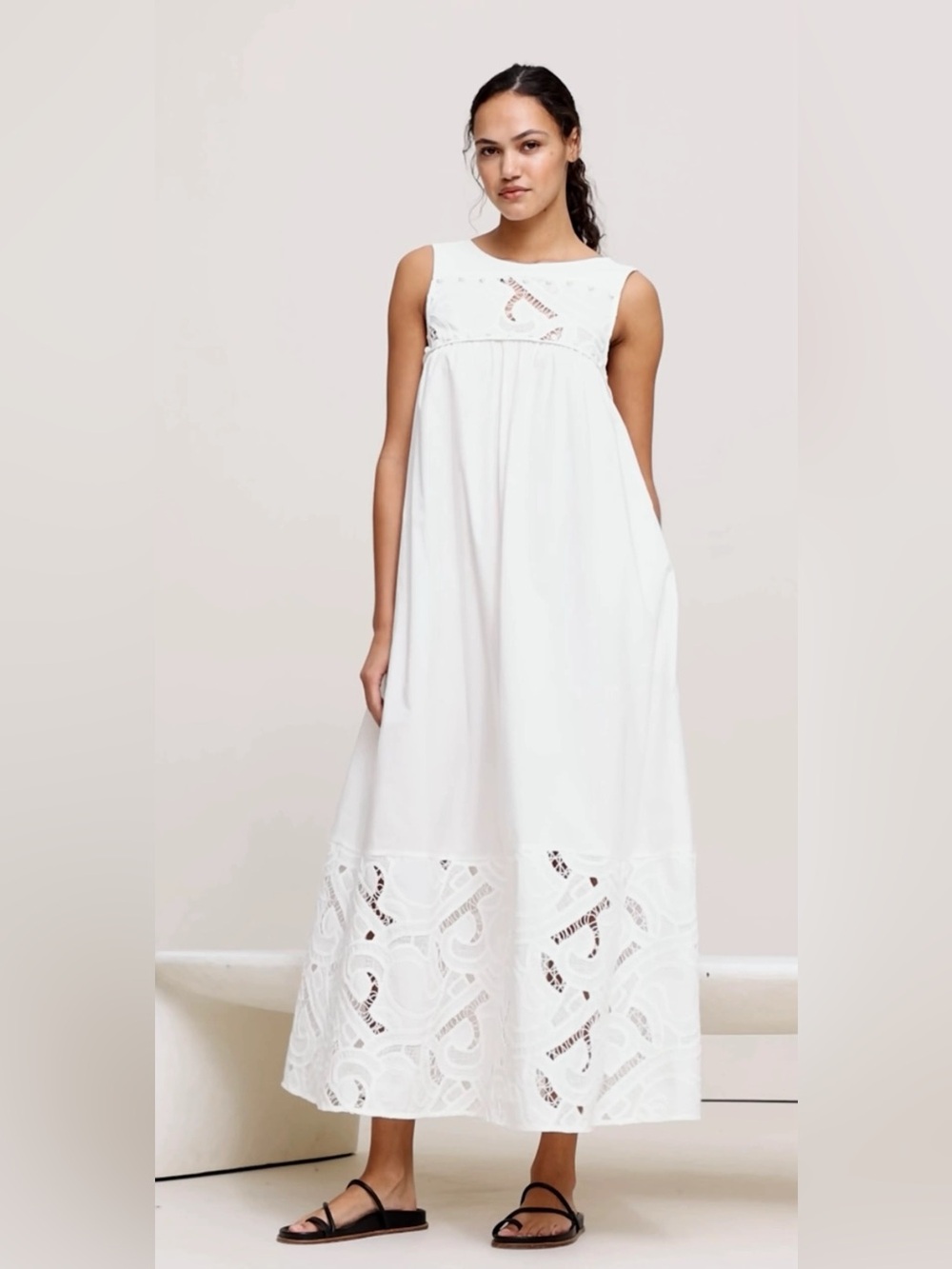 Banana Republic 100% Cotton Embroidered Broderie Lace Cotton Poplin Maxi Dress L